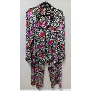 Sofia Intimates Ivory/Black/Purple Animal Print Floral Sleepwear Set